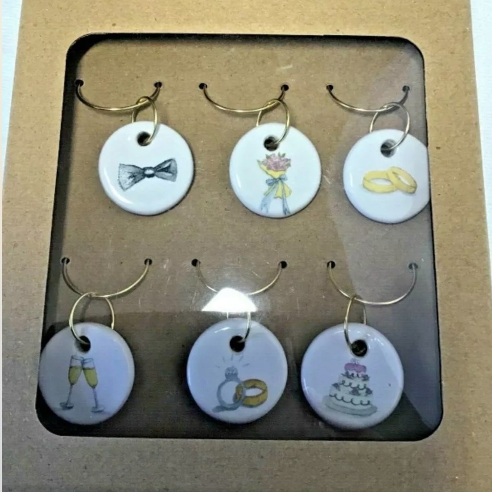 NIB RAE DUNN Wedding Theme Wine Charms  6